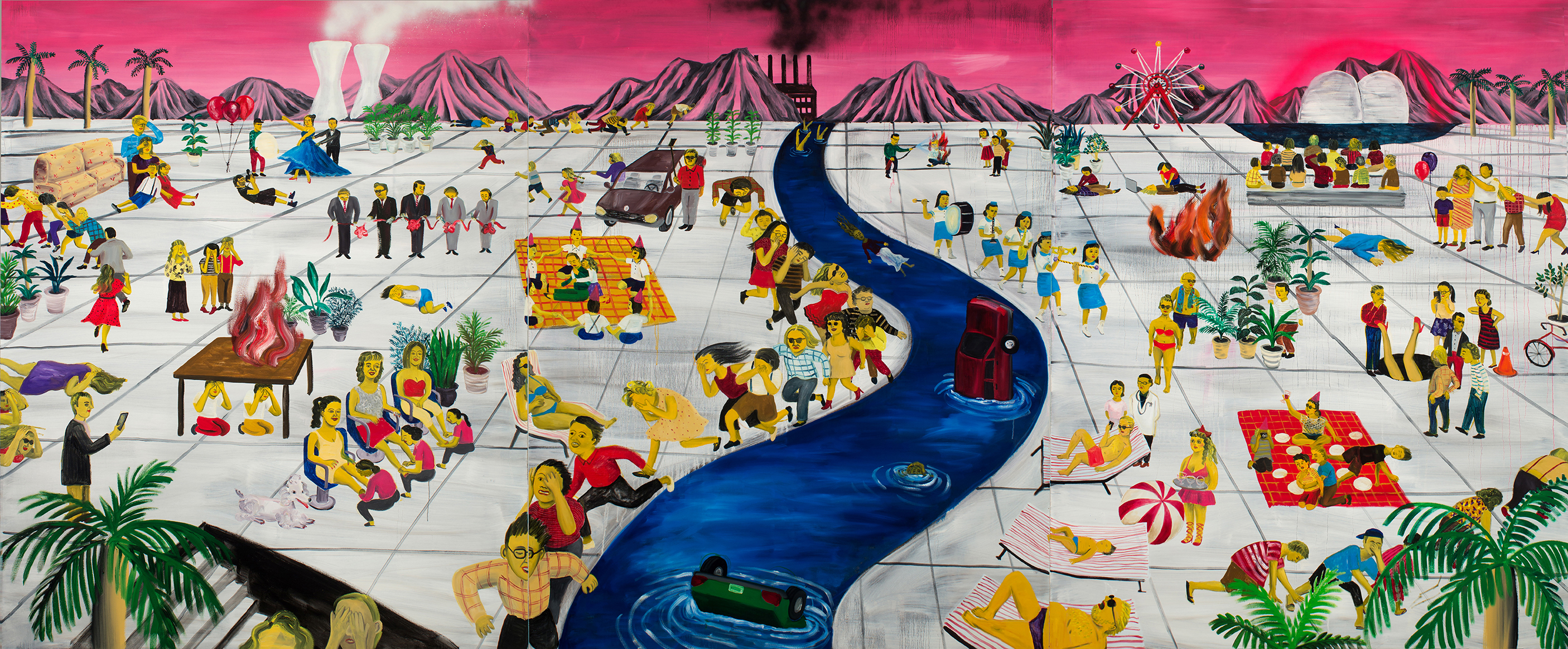 小確幸之河 The River of Little Happiness 2015, 203 x 492 cm, oil on canvas